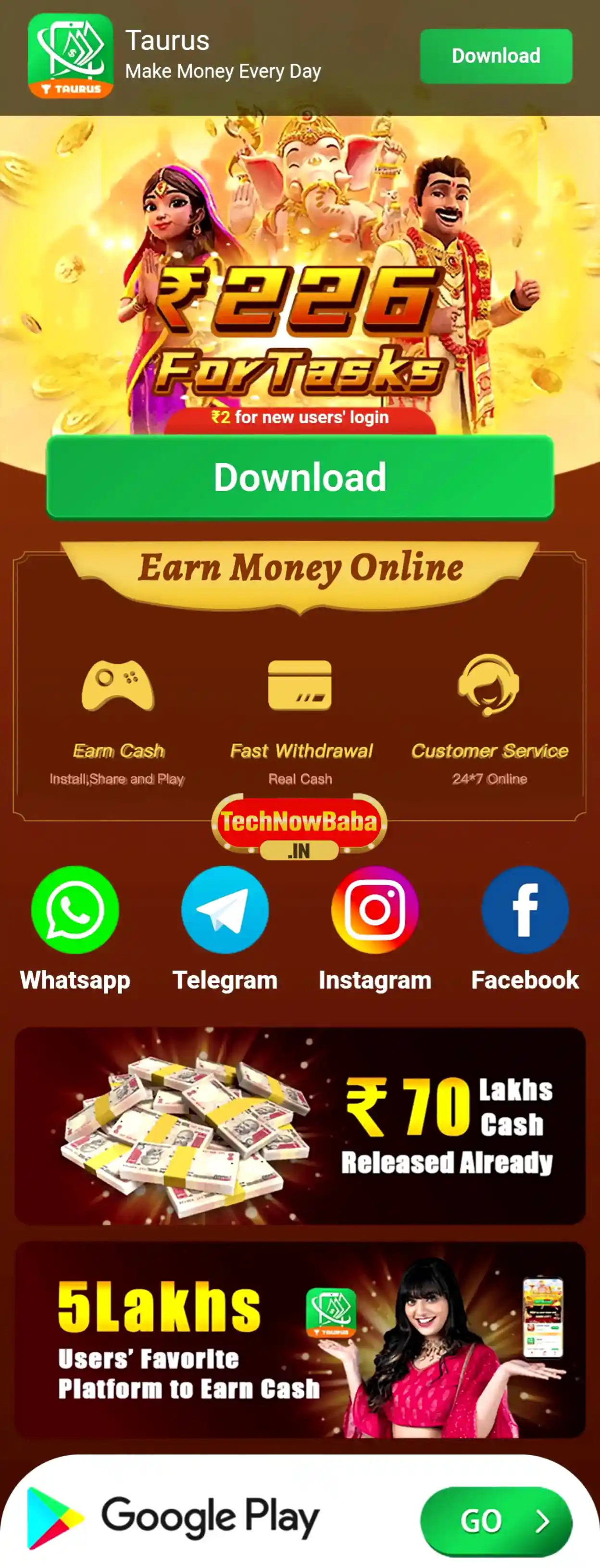 Taurus Cash Apk TechNow Baba